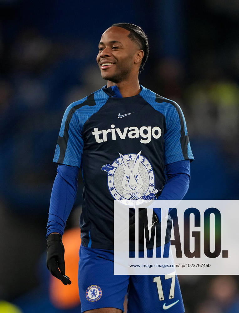 Raheem Sterling of Chelsea pre match during the Premier League match between Chelsea and Fulham at Stamford Bridge, London, England on 3 February 2023.