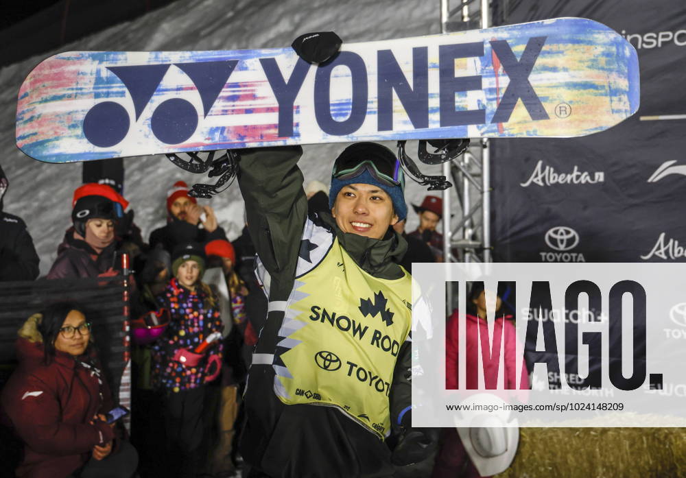Calgary, AB, CAN: Ruka Hirano, of Japan, celebrates winning the men s World Cup snowboard halfpipe event in Calgary, Alta., Friday, Feb. 10, 2023. Ruka Hirano, - ZUMAc35_ 20230210_zaf_c35_115