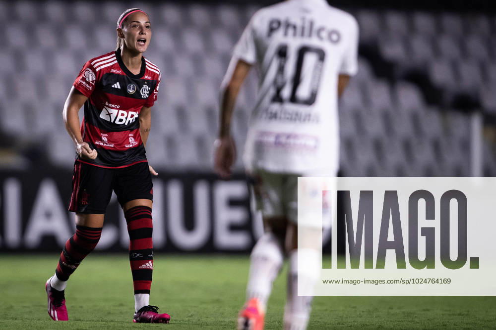 Brazilian Women Soccer Championship: Santos vs Flamengo. (SPO) Brazilian Women Soccer Championship: Santos vs Flamengo. February 24, 2023, Santos, Sao Paulo, Brazil: Giovanna Crivelari of Flamengo during a soccer match against Santos valid for Brazilian Women Soccer Championship held at Vila Belmiro, in Santos, on Friday (24). Credit: Leonardo Sguacabia Thenews2