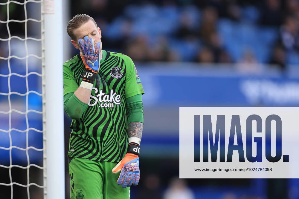 Fußball Premier League Everton gegen Aston Villa 25. Februar 2023 Premier League Everton gegen Aston Villa Everton-Torwart Jordan Pickford wirkt niedergeschlagen Foto Simon Stacpoole Abseits Liverpool UK