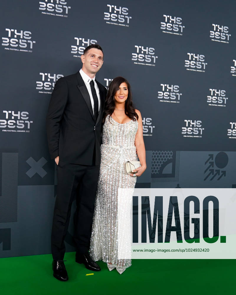 Paris, France, February 27th 2023: Aston Villa and Argentina goalkeeper Emiliano Martinez with his wife Amanda arrives at The Best FIFA Football Awards 2022 at Salle Pleyel in Paris, France. (Daniela Porcelli SPP)