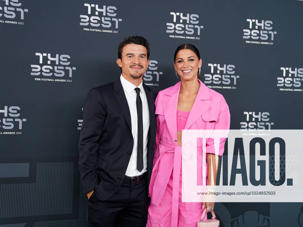 Paris, France, February 27th 2023: USA and San Diego Wave attacker Alex Morgan arrives with her husband Servando Carrasco at the The Best FIFA Football Awards 2022 at Salle Pleyel in Paris, France. (Daniela Porcelli SPP)