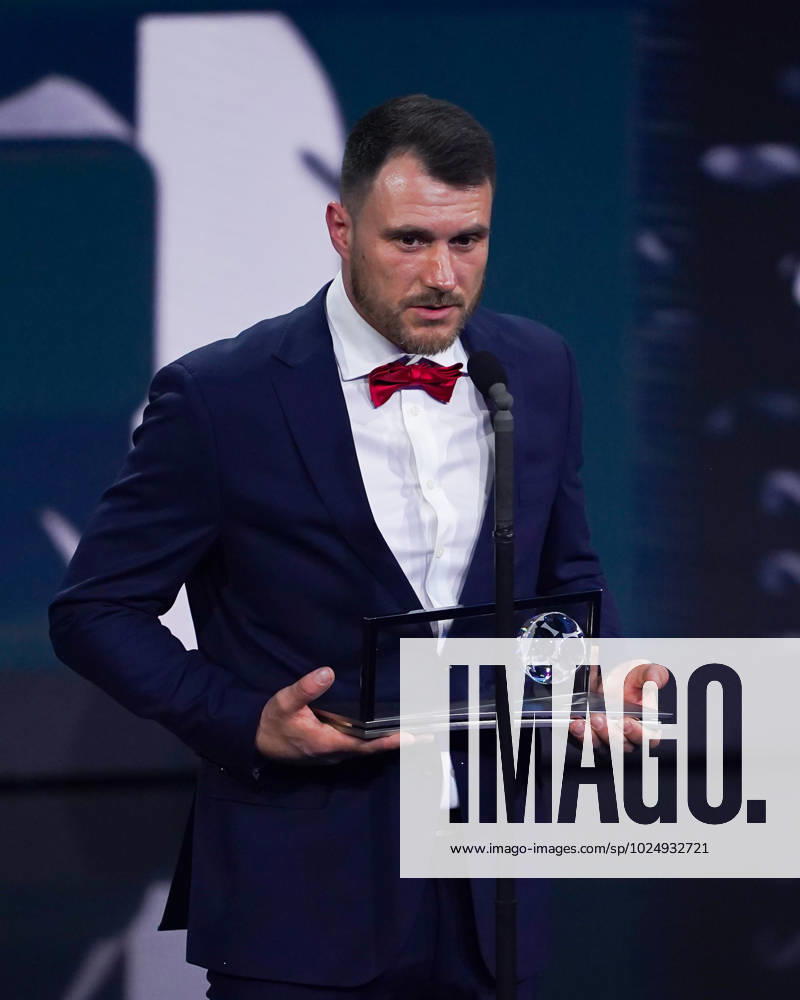 Paris, France, February 27th 2023: Marcin Oleksy of Poland wins the Puskas Award for best goal during the The Best FIFA Football Awards 2022 at Salle Pleyel in Paris, France. (Daniela Porcelli SPP)