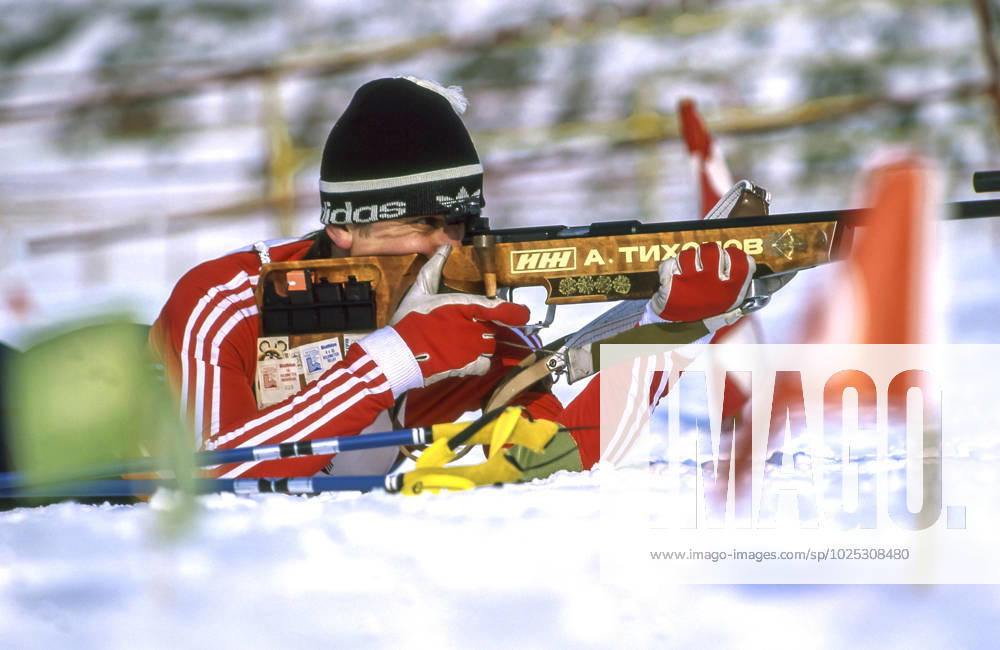 Lake Placid, United States. Soviet athlete Alexander Tikhonov shoots during the 4 x 7,5 km men s biathlon event during the 1980 Winter Olympics. Robert Maximov TASS 57490841