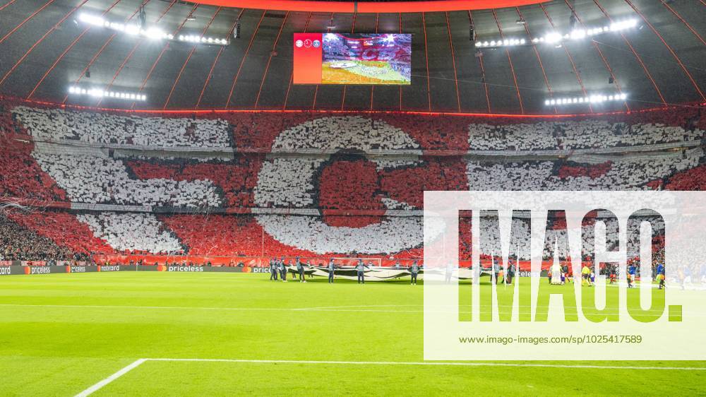 FC Bayern fan choreography, FC Bayern Muenchen vs Paris Saint Germain, UEFA, football, Champions League, Round of 16, 08 03 2023 DFB regulations prohibit any use of photographs as image sequences and or quasi video Muenchen Bayern Germany