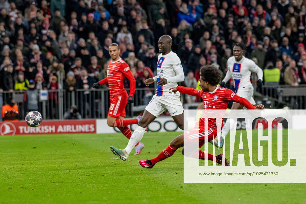 Serge Gnabry FC Bayern Muenchen, 7 at his goal to 2 0 GER, FC Bayern Muenchen vs Paris Saint Germain, Football, Champions League, Round of 16, Season 2022 2023, 08 03 2023 GER, FC Bayern Muenchen vs Paris Saint Germain, Football, Champions League, Round of 16, Season 2022 2023, 08 03 2023 Muenchen