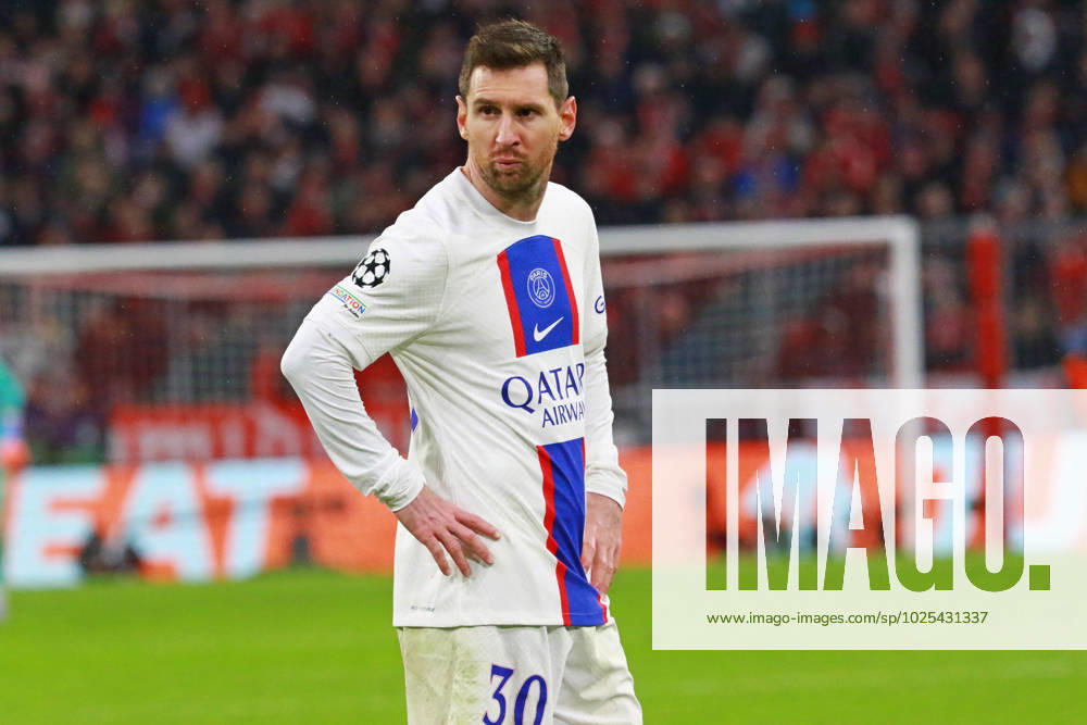 30 Lionel Messi PSG is perplexed, dissatisfied, portrait, gestures, gesticulates, desperate, desperation, football UEFA Champions League FC Bayern Muenchen Paris Saint Germain Allianz Arena 08 03 2023 PHOTO Mladen Lackovic LakoPress
