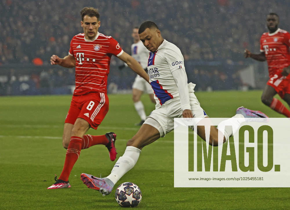 CL, Champions League, FC Bayern Muenchen vs Paris Saint Germain, Allianz Arena Muenchen, football, sports, in picture Leon Goretzka FC Bayern Muenchen vs Kylian Mbappe Paris Saint Germain