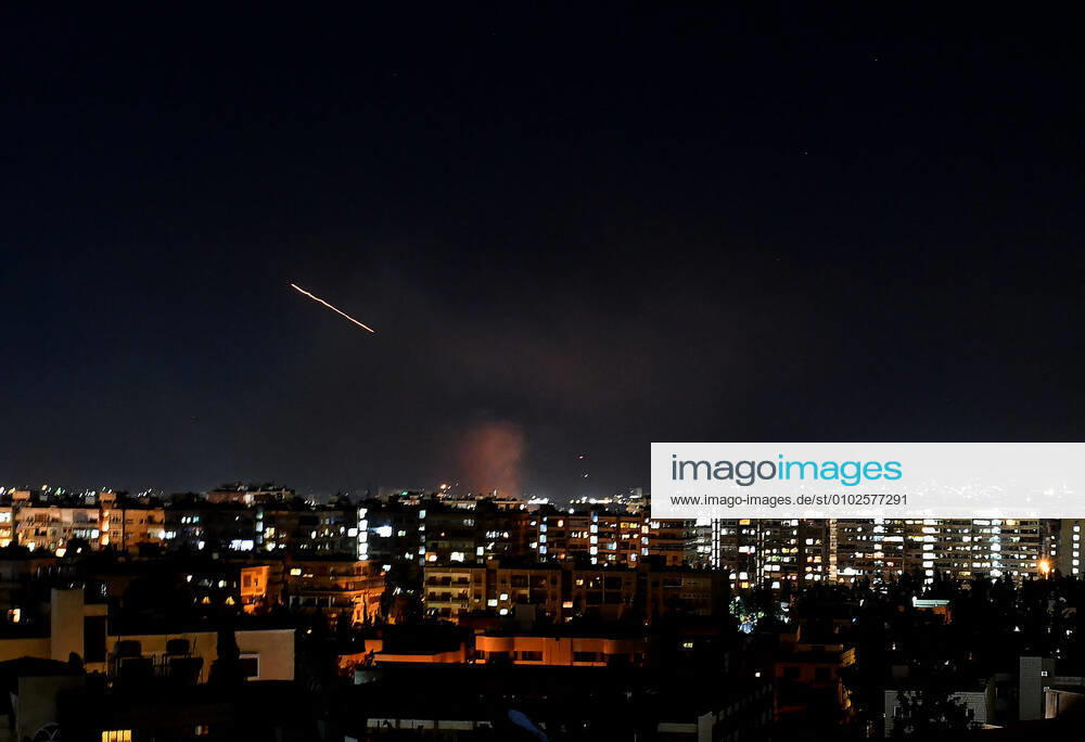 KW30 (200720) -- DAMASCUS, July 20, 2020 -- Syrian air defense missile is seen in the sky over Damascus, capital of Syria, on July 20, 2020. The Syrian air defenses responded to an Israeli missile attack over the capital Damascus on Monday evening, state news agency SANA reported. (Photo by Xinhua) SYRIA-DAMASCUS-ISRAELI ATTACK-AIR DEFENSES-MISSILES AmmarxSafarjalani