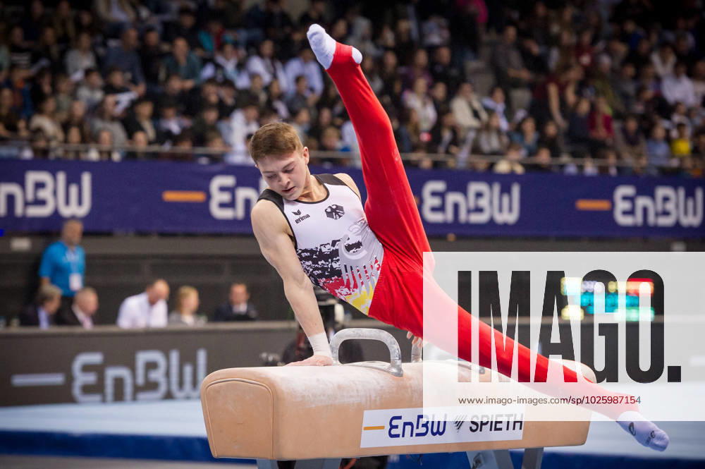 Daniel Mousichidis GER , on pommel horse, Junior Team Challenge Maenner 38 EnBW DTB Pokal 2023 vom 17 19 03 2023, sport, gymnastics, competitive sport, mass sport, competition, DTB, STB, in Stuttgart Porsche Arena am 17 03 2023, GER 38 EnBW DTB Pokal 2023 vom 17 19 03 2023, Stuttgart Porsche Arena am 17 03 2023, GER Stuttgart