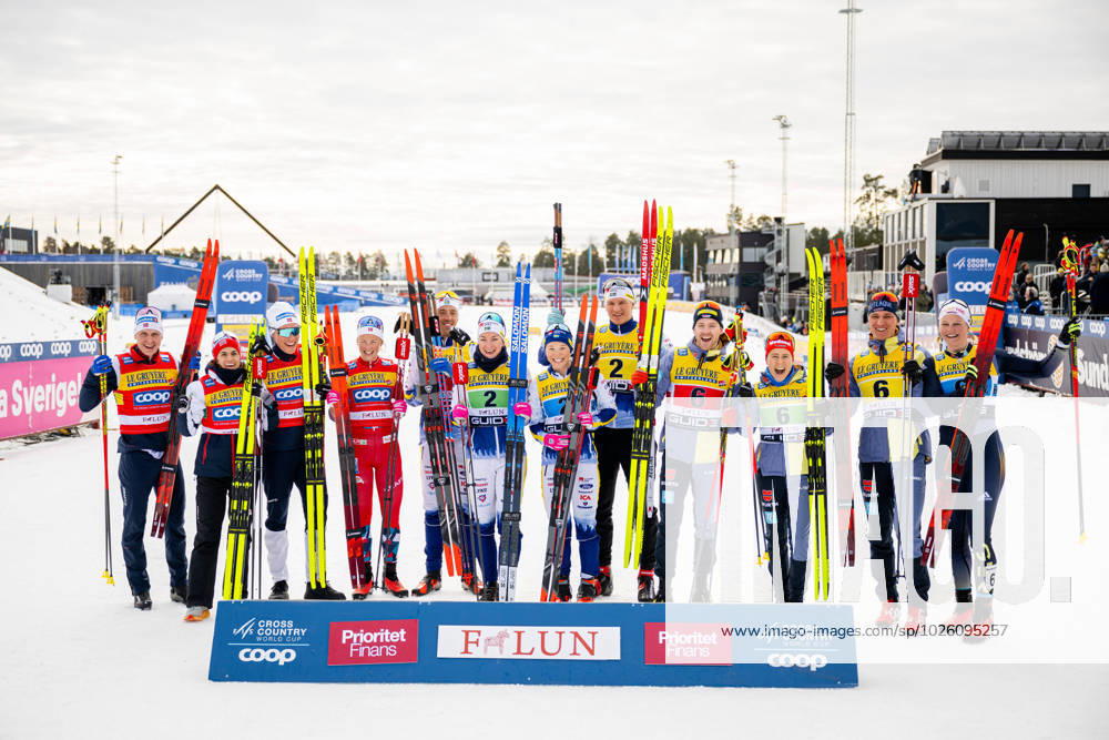 Team Norway, Team Sweden and team Germany celebrate after competing in 4x5 km mixed relay during the FIS Cross Country World Cup on March 19, 2023 in Falun Photo Jesper Zerman BILDBYRAN COP 234 JZ0344 skidor cross country skiing langrenn fis world cup falun mixed 4x5 km relay bbeng jubel,