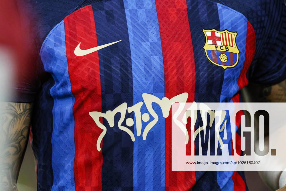 FC Barcelona, Barca Vs Real Madrid - La Liga Special FC Barcelona Nike T-shirt about Motomami album of Rosalia singer by Spotify during the El Clasico La Liga match between FC Barcelona v Real Madrid at Spotify Camp Nou Stadium in Barcelona, Spain, on March 19th, 2023. Barcelona Catalonia Spain