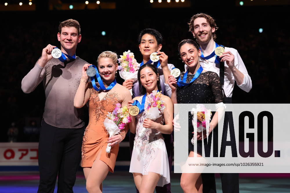 KW12 (L-R) Alexa Knierim & Brandon Frazier (USA), Riku Miura & Ryuichi Kihara (JPN), Sara CONTI & Niccolo MACII (ITA), MARCH 23, 2023 - Figure skating, Eiskunstlauf : ISU World Figure Skating Championships 2023 Pairs Medal Ceremony at Saitama Super Arena in Saitama, Japan. Noxthirdxpartyxsales (214076197)