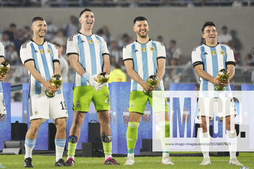 INT. SPORTS.- GUIDO RODRIGUEZ, EMILIANO MARTINEZ, FRANCO ARMANI AND MARCOS ACUo˜A of Argentina team during the friendly soccer match against Panama, in Buenos Aires, Argentina, March 23, 2023 City of Buenos Aires Argentina - ZUMAf135 0240350202st