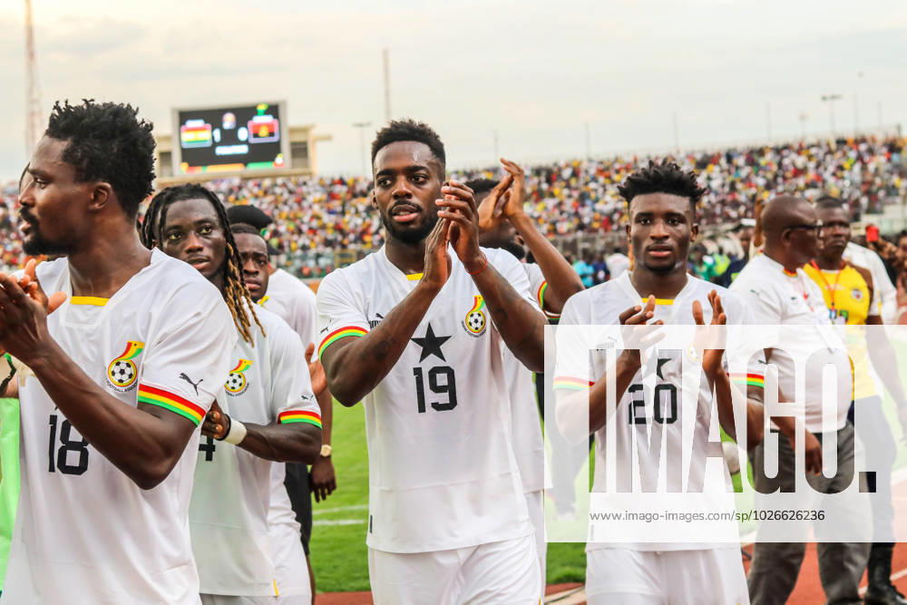 Daniel Amartey, Inaki Williams and Mohammed Kudus of Ghana during the 2023 Africa Cup of Nations qualifiers between Ghana and Angola at Baba Yara Stadium on March 23, 2023 in Kumasi, Ghana. Photo by Dominic Ekow.