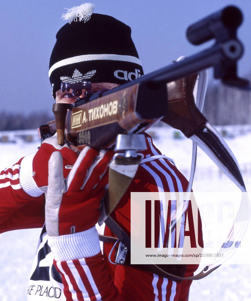Lake Placid, United States. Soviet athlete Alexander Tikhonov competes during the 4 x 7,5 km men s biathlon event during the 1980 Winter Olympics. Robert Maximov TASS 58125158