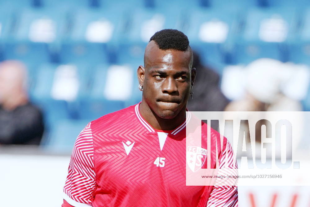 Photo Manuel Geisser 02 04 2023 football men super league season 2022 2023 FC Luzern FC Sion 1 2 picture Mario Balotelli FC Sion action single picture gesture
