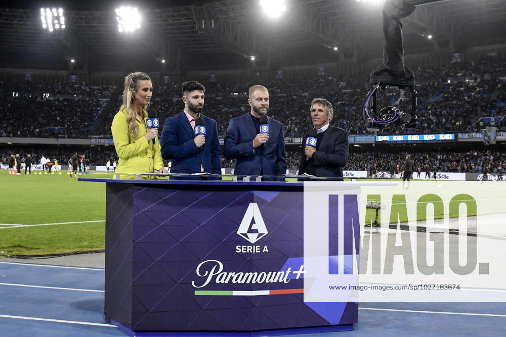 The Paramount Television set is seen prior to the Serie A football match between SSC Napoli and AC Milan at Diego Armando Maradona stadium in Naples (Italy), April 2nd, 2023. andreaxstaccioli