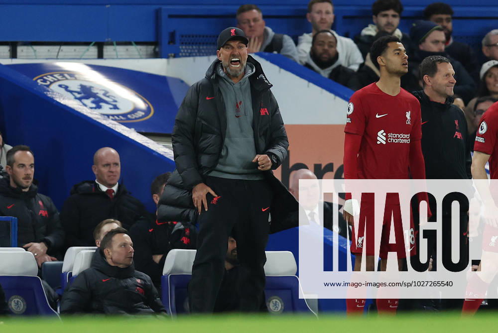 London, England, 4th April 2023. Jurgen Klopp, Manager of Liverpool reacts during the Premier League match at Stamford Bridge, London. Picture credit should read: Paul Terry Sportimage . SPI-2349-0039