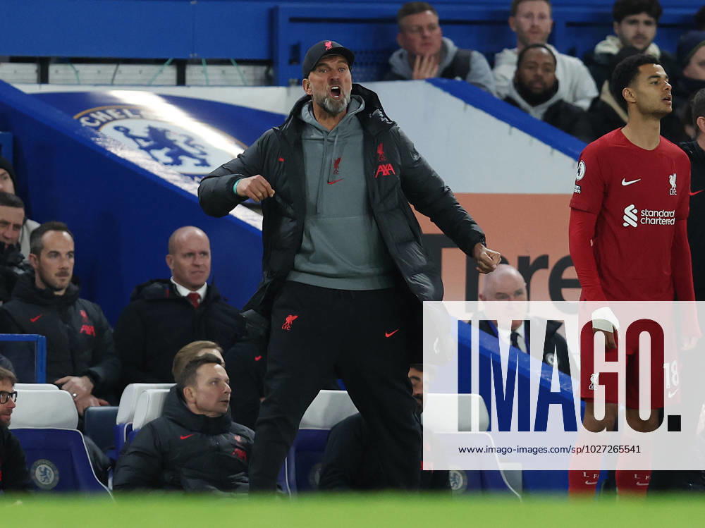 London, England, 4th April 2023. Jurgen Klopp, Manager of Liverpool reacts during the Premier League match at Stamford Bridge, London. Picture credit should read: Paul Terry Sportimage . SPI-2349-0040