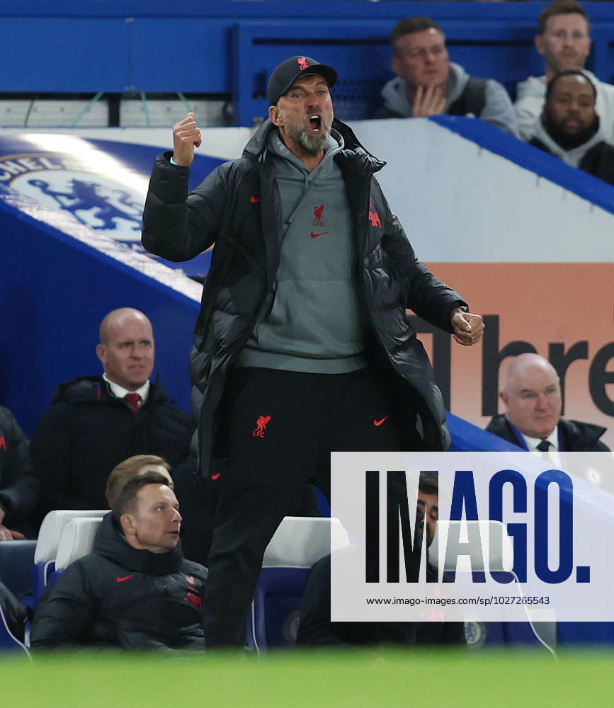 London, England, 4th April 2023. Jurgen Klopp, Manager of Liverpool reacts during the Premier League match at Stamford Bridge, London. Picture credit should read: Paul Terry Sportimage . SPI-2349-0041