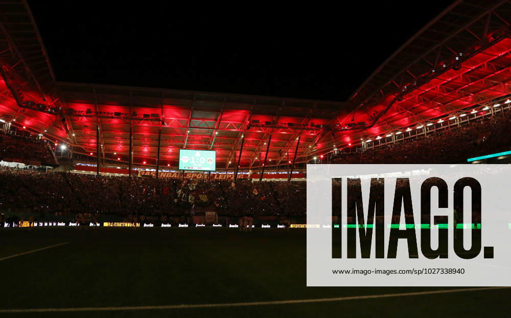 Lights out in the stadium power failure in the 75 minute Sport Football Soccer DFB Pokal Quarterfinal Season 2022 2023 05 04 2023 RedBull RB Leipzig RBL vs BVB Borussia Dortmund DFL regulations prohibit any use of photographs as image sequences and or quasi video