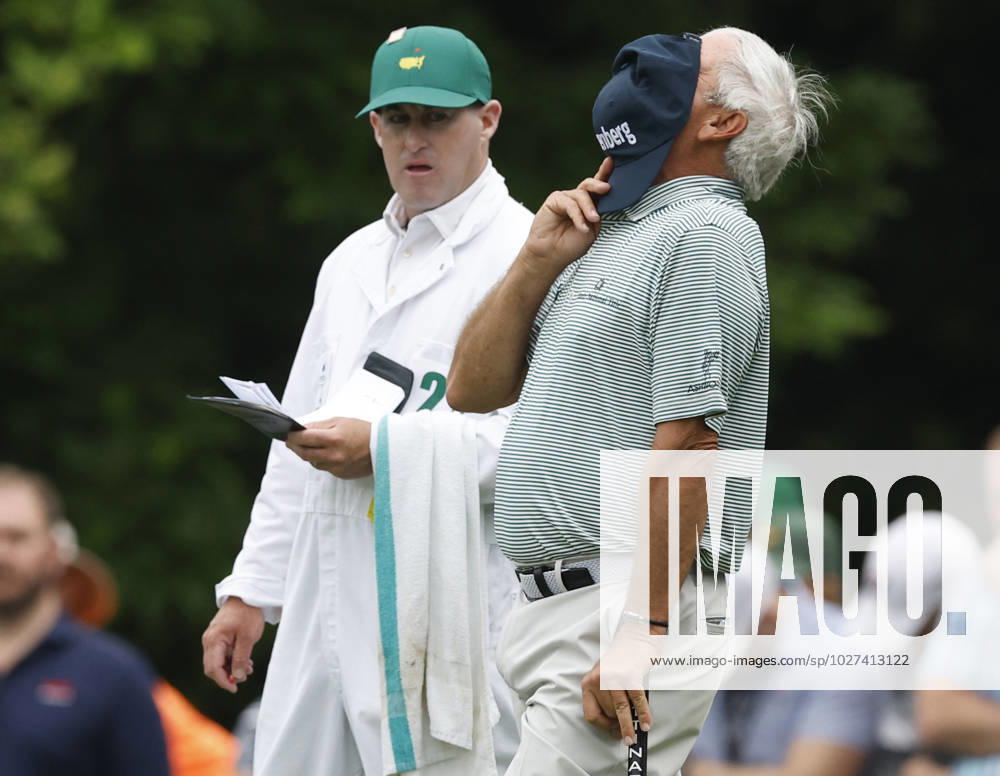Fred Couples reacts during the first round next to his caddie George Downing at the Masters tournament at Augusta National Golf Club in Augusta, Georgia on Thursday, April 6, 2023. AUG20230406258 JOHNxANGELILLO