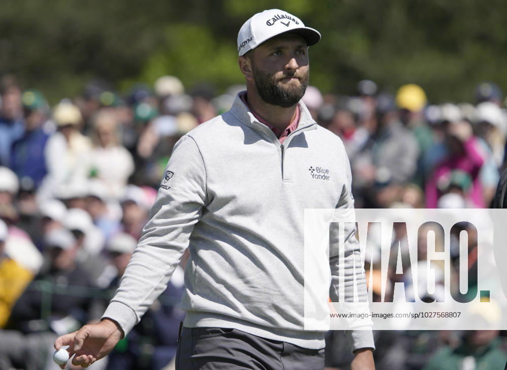 Jon Rahm reacts after settling for par on the 2nd hole during the final round at the 87th Masters tournament at Augusta National Golf Club in Augusta, Georgia on Sunday, April 9, 2023. AUG20230409227 BOBxSTRONG