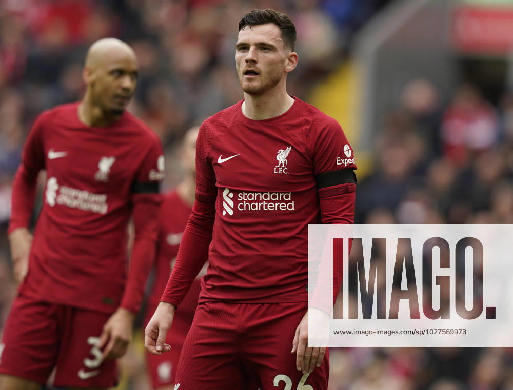 Liverpool, England, 9th April 2023. Andrew Robertson of Liverpool during the Premier League match at Anfield, Liverpool. Picture credit should read: Andrew Yates Sportimage . SPI-2358-0158