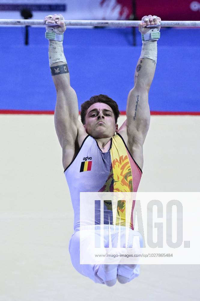 Belgian gymnast Victor Martinez Marechal pictured in action during the third rotation, the high bar, in the men all around final, on the third day of the European Championships Gymanstics in Antalya, Turkey, Thursday 13 April 2023. The EC are taking place from 11 to 16 April 2023. LAURIExDIEFFEMBACQ x64670227x