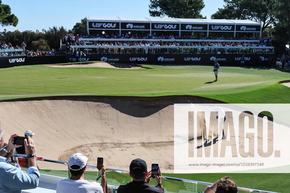 GOLF LIV TOUR ADELAIDE, Phil Mickelson captain of the Hyflyers nearly chips in from the bunker during LIV Golf Adelaide at the Grange Golf Club in Adelaide, Friday, April 21, 2023. ( NO ARCHIVING, , NO USE IN BOOKS WITHOUT CONSENT ADELAIDE SOUTH AUSTRALIA AUSTRALIA
