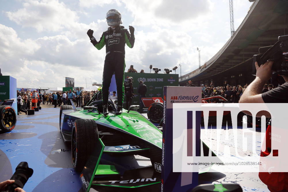 Winner Nick Cassidy NZL Envision cheering on his Envision, Race 2, Formula E FIA World Championship, Berlin E Prix, 23 04 2023, Tempelhof, Germany