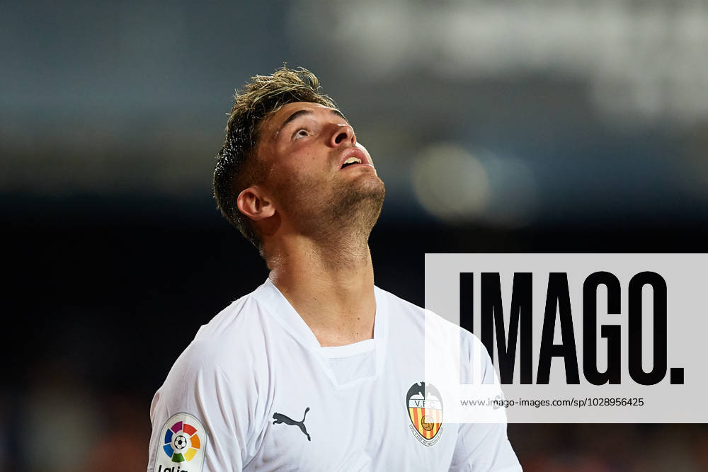 Valencia CF v Real Valladolid CF - LaLiga Santander Hugo Duro of Valencia CF reacts during the LaLiga Santander match between Valencia CF and Real Valladolid CF at Mestalla stadium, April 27, 2023, Valencia, Spain. Valencia Spain
