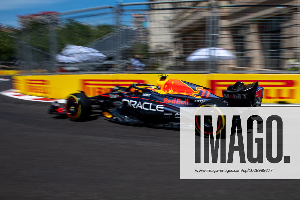 BAKU, AZERBAIJAN: Sergio Perez, racing for the Red Bull Racing team during the 2023 Formula 1 Azerbaijan Grand Prix at the Baku City Circuit in Baku, Azerbaijan