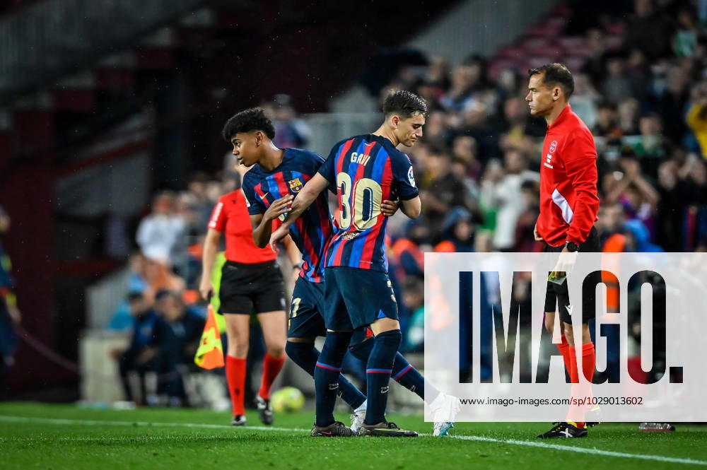 Gavi FC Barcelona and Lamine Yamal FC Barcelona during a La Liga Santander match between FC Barcelona and Betis at Spotify Camp Nou, in Barcelona, Spain on April 29, 2023 Photo Felipe Mondino