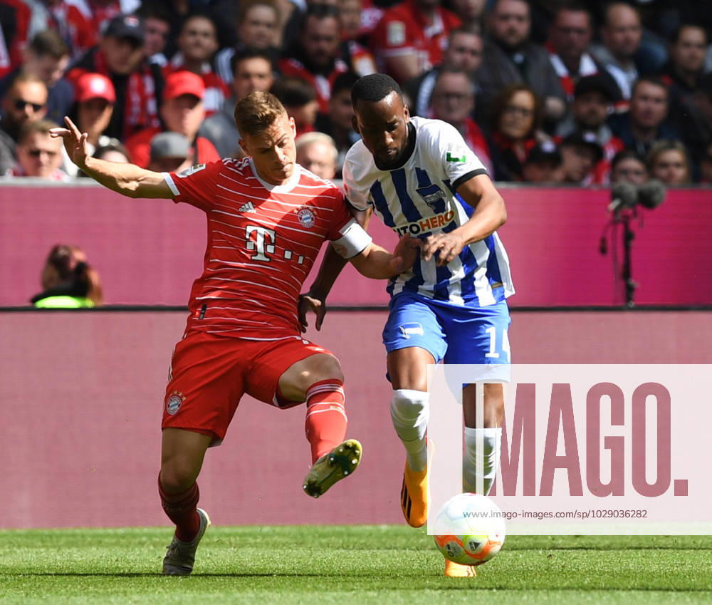 Football, men, season 2022 2023, 1 Bundesliga 30 matchday , FC Bayern Munich Hertha BSC, v l Joshua Kimmich Bayern Munich , Dodi Lukebakio Hertha BSC , 30 04 2023,