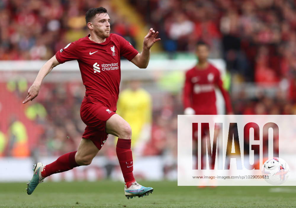Liverpool, England, 30th April 2023. Andrew Robertson of Liverpool during the Premier League match at Anfield, Liverpool. Picture credit should read: Darren Staples Sportimage . SPI-2405-0082