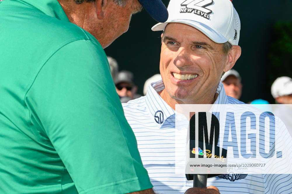 THE WOODLANDS, TX - APRIL 30: Steve Alker is interviewed after winning the Insperity Invitational at The Woodlands Country Club Tournament Course on April 30, 2023 in The Woodlands, Texas. (Photo by Ken Murray Icon Sportswire) GOLF: APR 30 PGA, Golf Herren Tour Champions Insperity Invitational Icon230430083