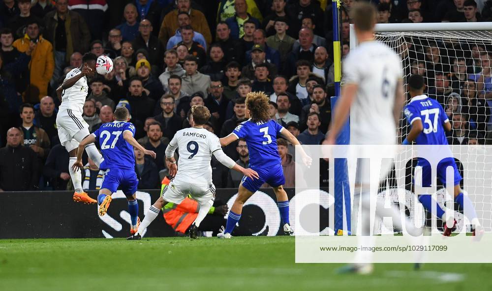 Mandatory Credit: Photo by Anna Gowthorpe Shutterstock (13884871x) Luis Sinisterra of Leeds United scores his side s first goal Leeds United v Leicester City, Premier League, Football, Elland Road, Leeds, UK - 25 Apr 2023 Leeds United v Leicester City, Premier League, Football, Elland Road, Leeds, UK - 25 Apr 2023