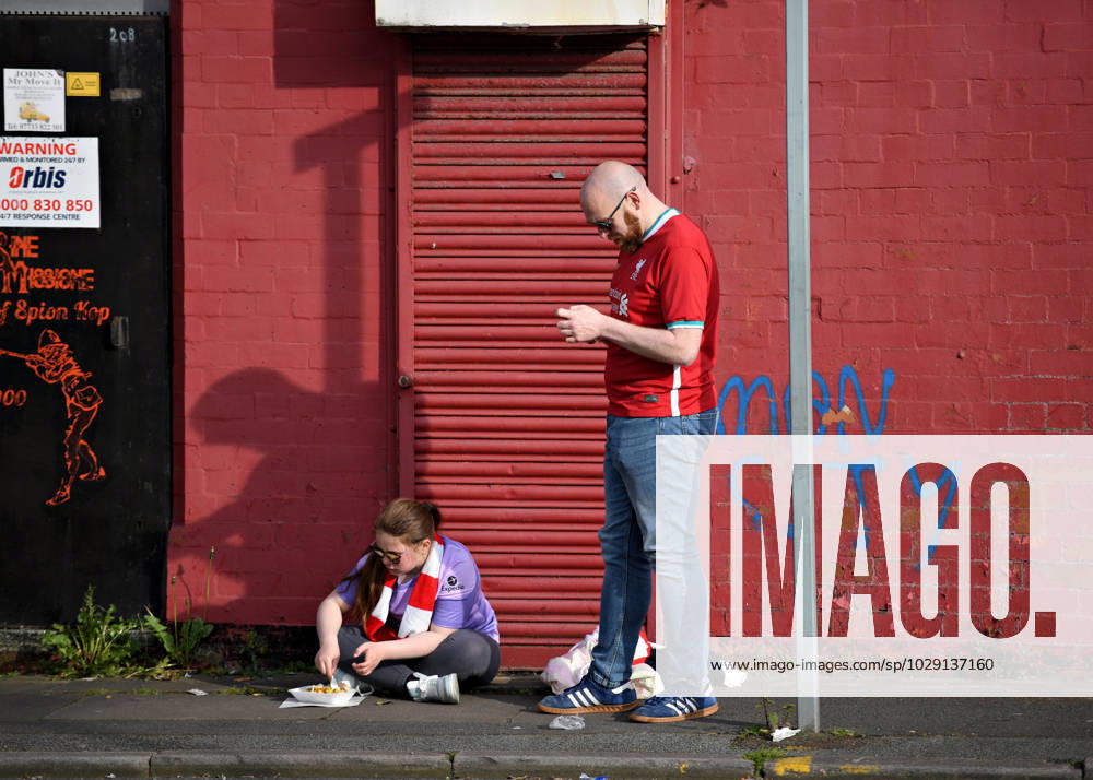 Liverpool, England, 3rd May 2023. Fans gather outside Anfield ahead of the Premier League match at Anfield, Liverpool. Picture credit should read: Gary Oakley Sportimage . SPI-2418-0003
