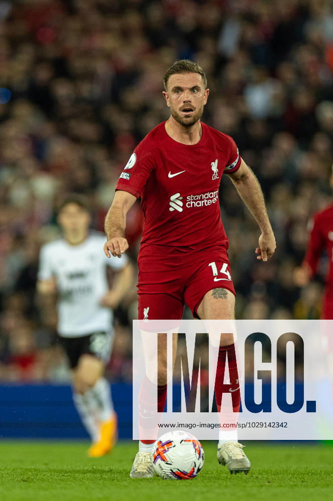 Football - FA Premier League - Liverpool FC v Fulham FC LIVERPOOL, ENGLAND - Wednesday, May 3, 2023: Liverpool s captain Jordan Henderson during the FA Premier League match between Liverpool FC and Fulham FC at Anfield. LIVERPOOL Anfield MERSEYSIDE ENGLAND
