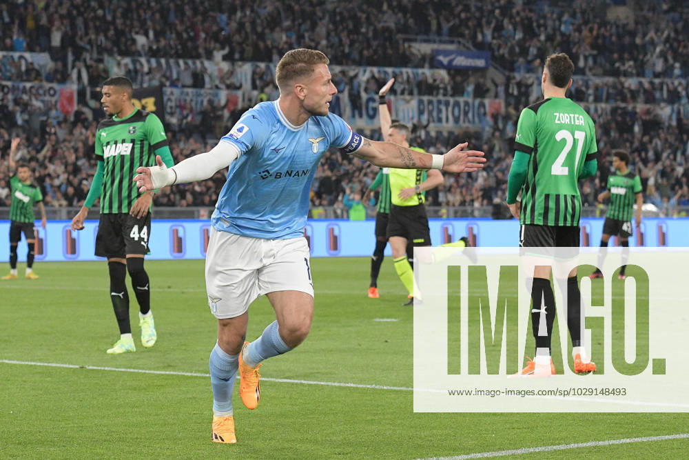 3rd May 2023, Stadio Olimpico, Rome, Italy; Italian Serie A Football; Lazio versus Sassuolo; Ciro Immobile of SS Lazio celebrates their goal for 2-0 from Toma Basic in 92nd minute ActionPlus12504670 AllShotLive Content restricted for UK based newspaper
