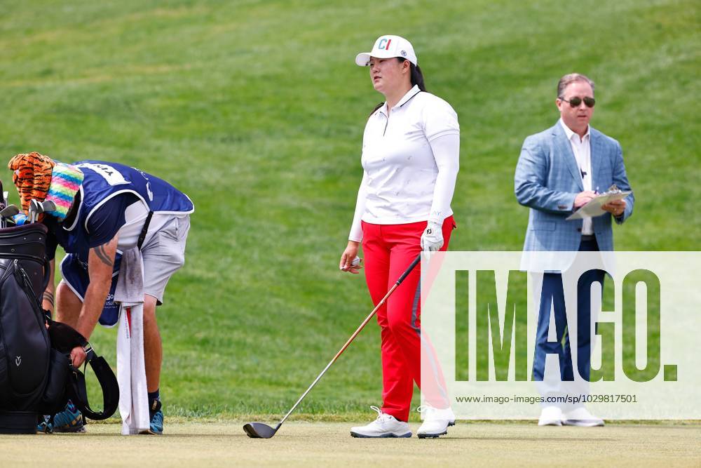 CLIFTON, NJ - MAY 13: Angel Yin of the United States on the 1st tee during the third round of the LPGA, Golf Damen Cognizant Founders Cup at Upper Montclair Country Club on May 13, 2023 in Clifton, New Jersey. (Photo by Rich Graessle Icon Sportswire) GOLF: MAY 13 LPGA Cognizant Founders Cup Icon23051315522