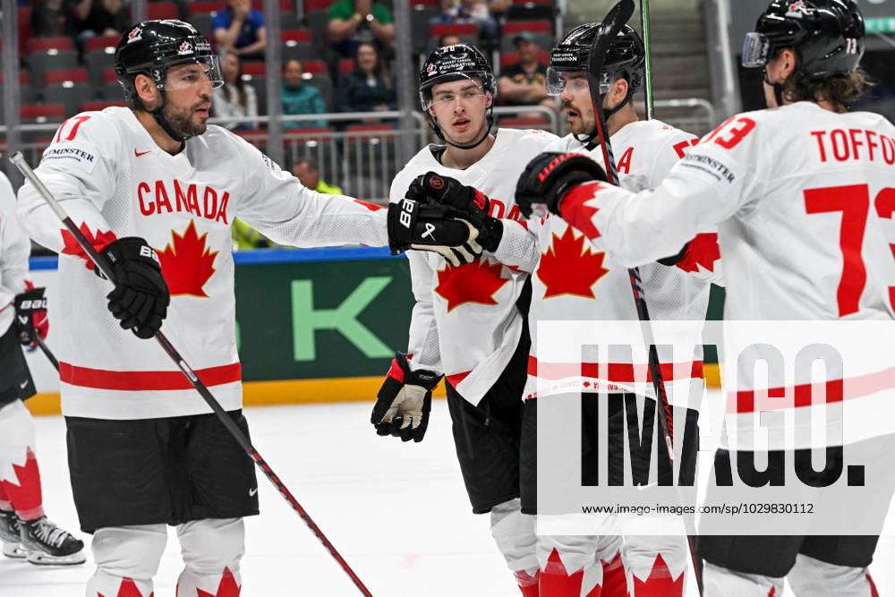 RIGA, LATVIA MAY 14 Milan Lucic of Canada celebrate after scoring a goal during the 2023 IIHF Ice Hockey World Championship Finland Latvia game between Slovenia and Canada at Arena Riga on May 14, 2023 in Riga, Latvia Riga Arena Riga Latvia