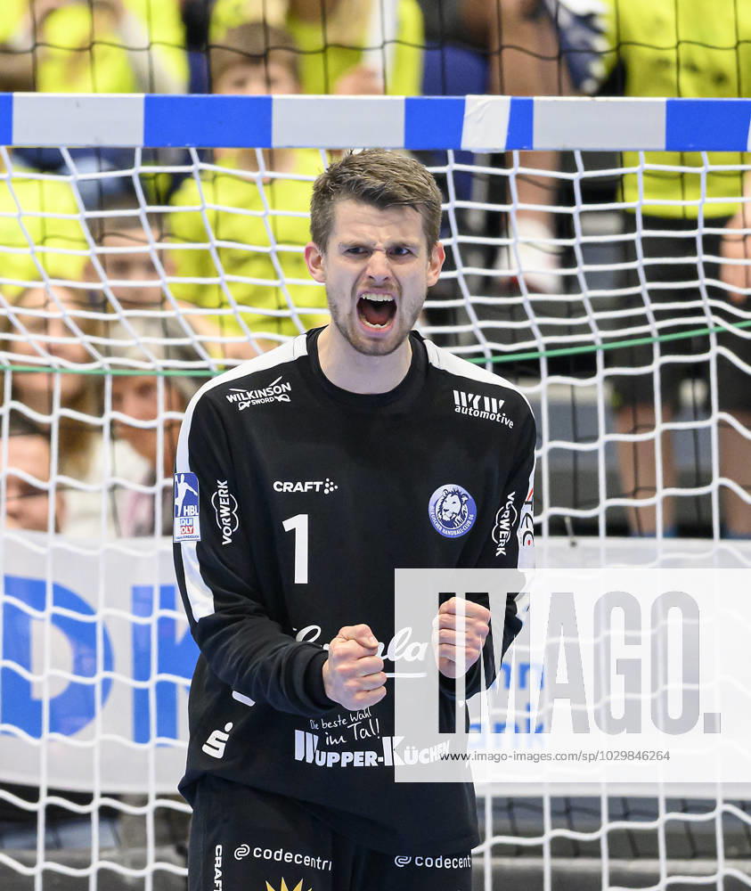 Cheering goalkeeper Christopher RUDECK BHC Handball 1 Bundesliga, 30 Matchday, Bergischer HC BHC Fuechse Berlin B , on 14 05 2023 in Duesseldorf Germany ÃÂ