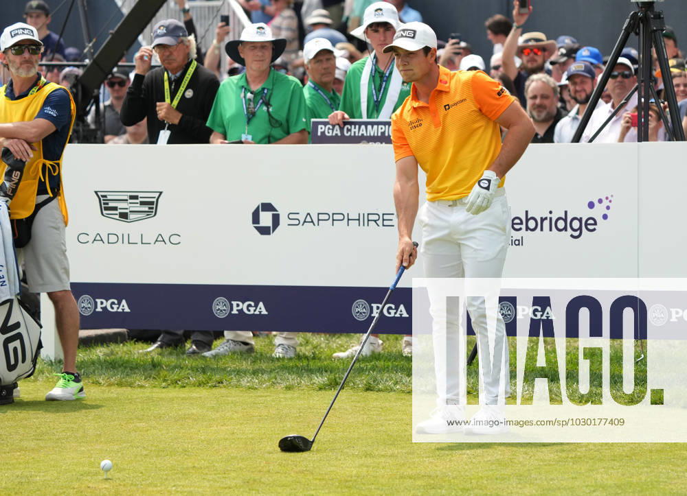 Viktor Hovland of Norway prepares to tee off on the 1st hole hole during the final round of the 2023 PGA, Golf Herren Championship at Oak Hill Country Club in Rochester, New York on Sunday, May 21, 2023. ROC20230521505 AARONxJOSEFCZYK