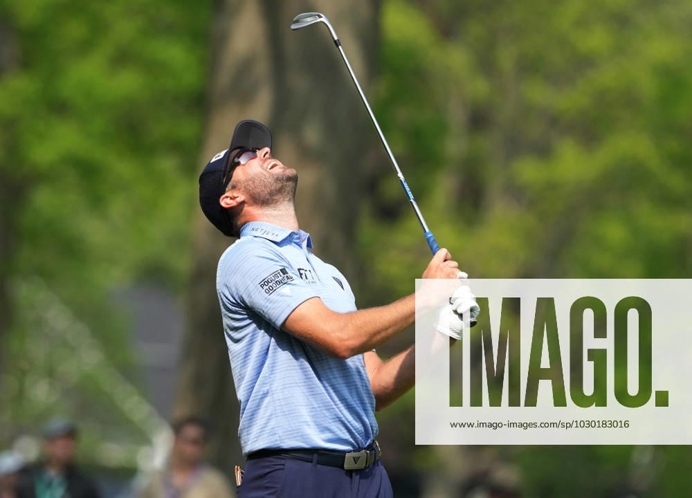 Corey Conners of Canada reacts after hitting into a bunker on the 8th hole during the final round of the 2023 PGA, Golf Herren Championship at Oak Hill Country Club in Rochester, New York on Sunday, May 21, 2023. ROC20230521532 AARONxJOSEFCZYK