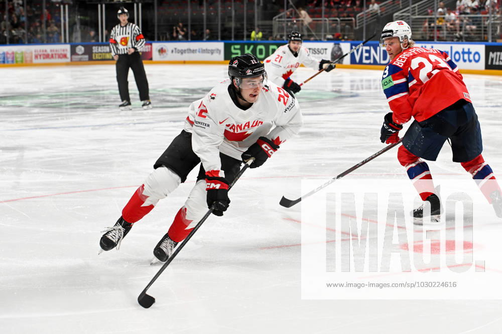 RIGA, LATVIA MAY 22 Jack Quinn of Canada in action during the 2023 IIHF Ice Hockey World Championship Finland Latvia game between Canada and Norway at Arena Riga on May 22, 2023 in Riga, Latvia Riga Arena Riga Latvia