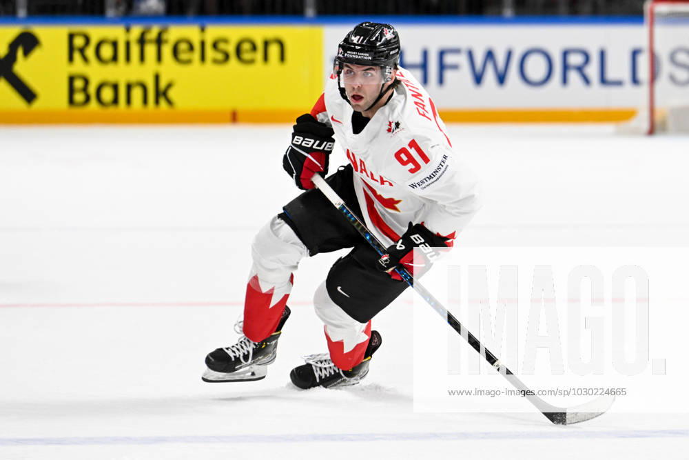 RIGA, LATVIA MAY 22 Adam Fantilli of Canada in action during the 2023 IIHF Ice Hockey World Championship Finland Latvia game between Canada and Norway at Arena Riga on May 22, 2023 in Riga, Latvia Riga Arena Riga Latvia