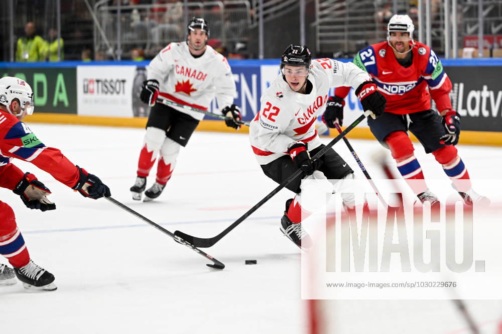 RIGA, LATVIA MAY 22 Jack Quinn of Canada in action during the 2023 IIHF Ice Hockey World Championship Finland Latvia game between Canada and Norway at Arena Riga on May 22, 2023 in Riga, Latvia Riga Arena Riga Latvia